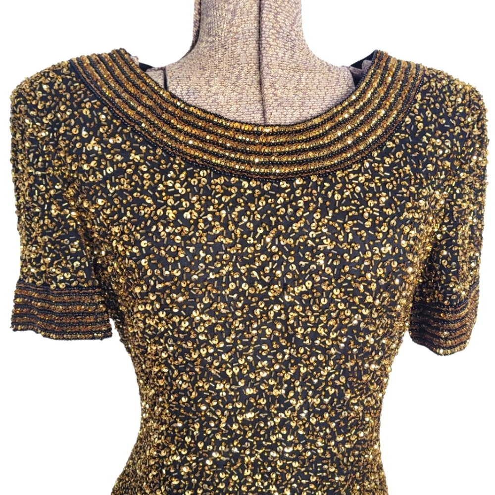 Vintage Niteline 100% silk dress with gold beading in size 10 - Picture 4 of 15